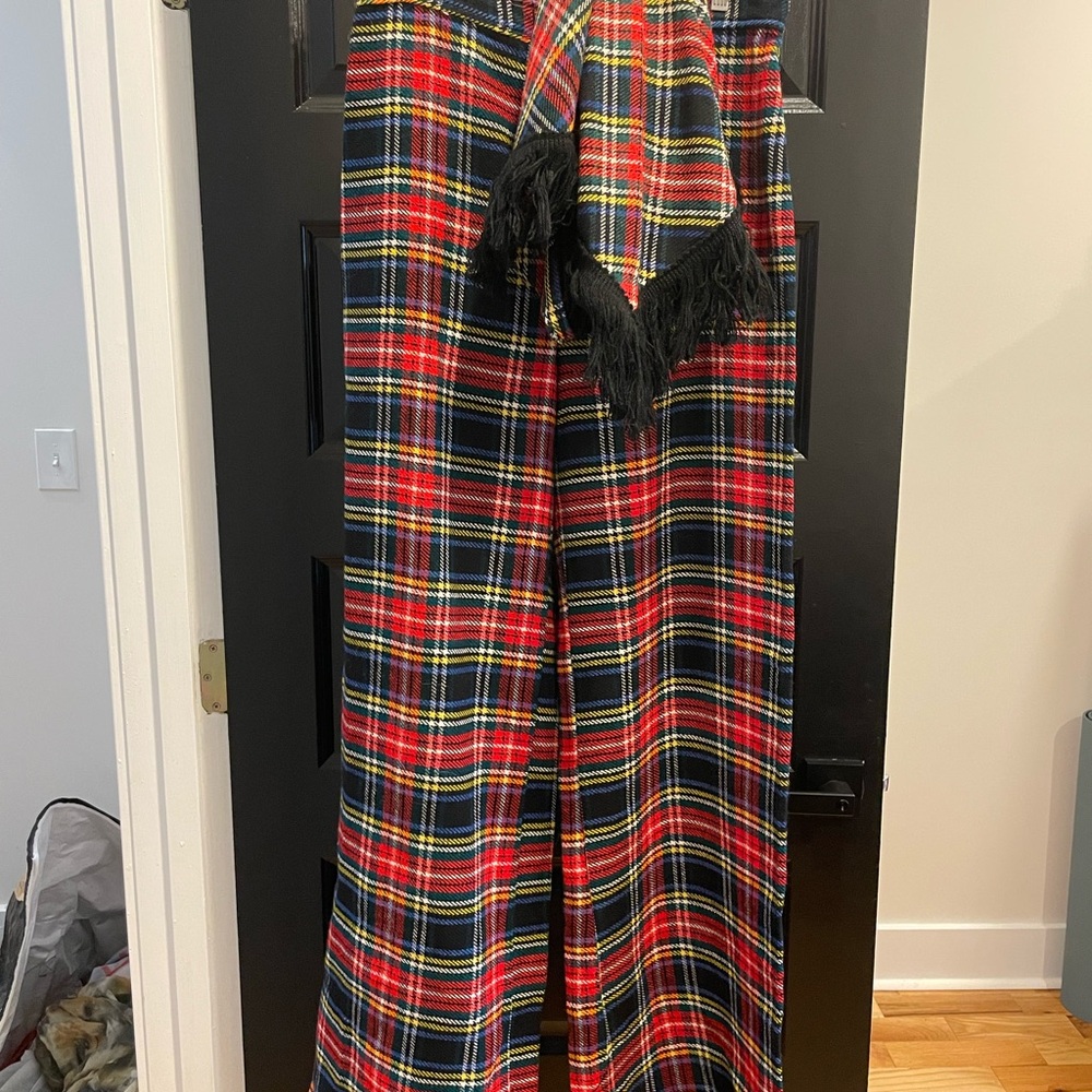 Vintage Wool Plaid Trousers w/ Matching Scarf Tall Women’s 32w, Red & Black